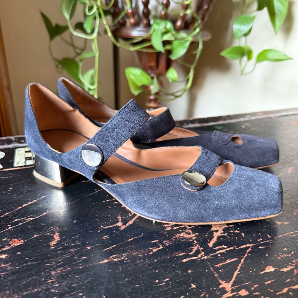 Navy Suede Block Heel by Armani